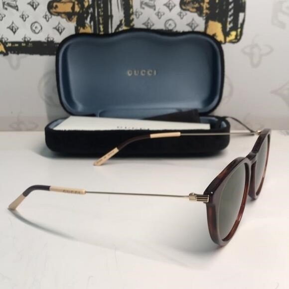 Brand New Gucci GG1048S 002 Round Sunglasses – Havana with Green Lenses ✨ - Picture 6 of 10